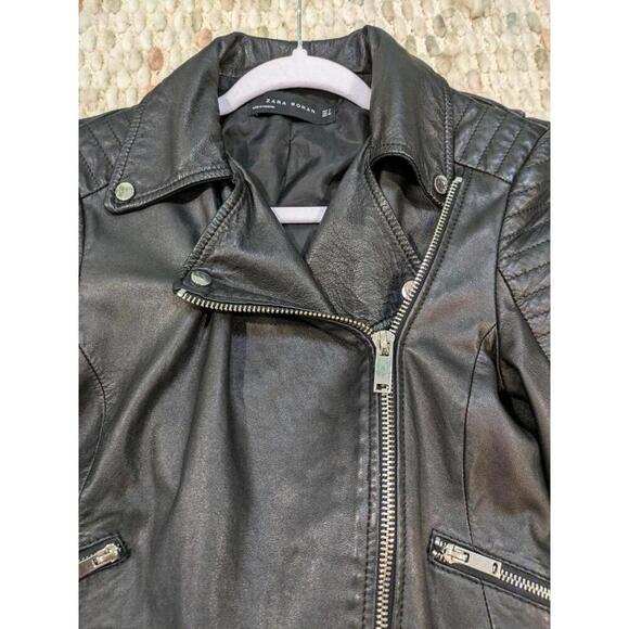 Women's Zara Small biker black 100% Sheep leather jacket-Excellent Shape - Picture 5 of 9